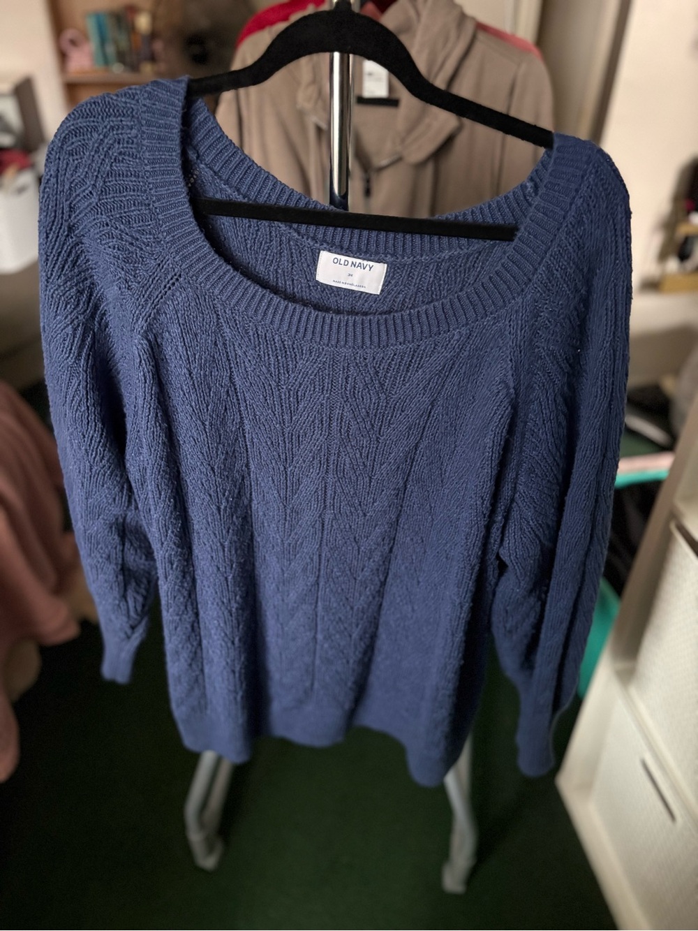 Old Navy Blue Cable Knit Scoop Neck Sweater